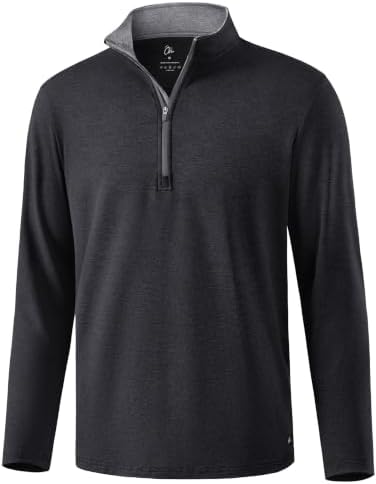 Contrast Collar Quarter Zip Pullover, Charcoal Black Heather