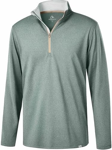 Fleece Lined Golf Quarter Zip Pullover, Sage Green Melange