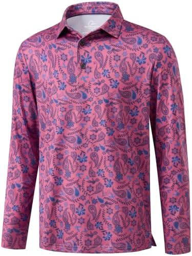 Men Long Sleeve Golf Shirts Dry Fit Polo Sun Shirts Blue, Blue Paisley