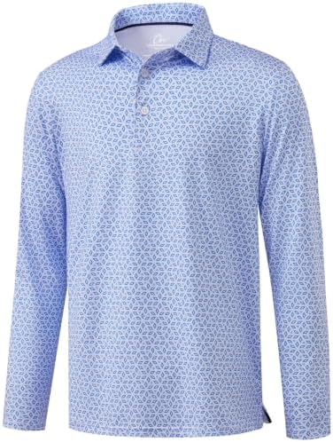 Men Long Sleeve Golf Shirts Dry Fit Sun Shirt Light Blue, Light Blue Diamond
