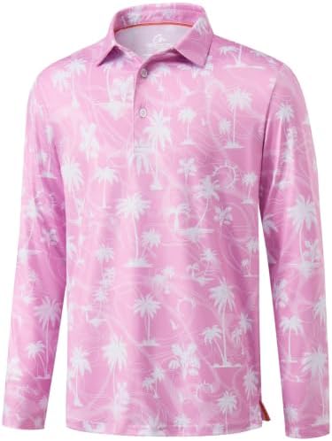 Men Long Sleeve Golf Shirts Dry Fit Sun Shirt Pink Coconut, Pink Coconut Beach