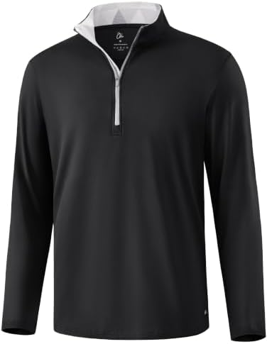 Men's Contrast Collar Quarter Zip Pullover, Black/Grey Triangle