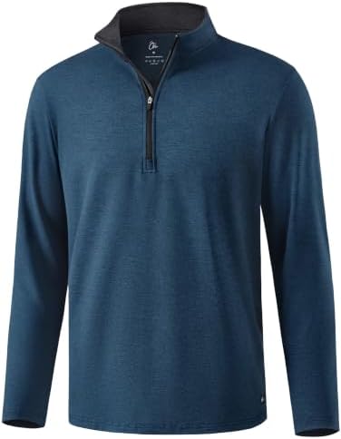 Men's Contrast Collar Quarter Zip Pullover, Dark Teal Blue Heather