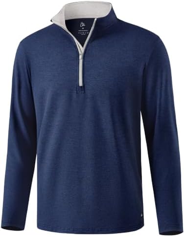 Men's Contrast Collar Quarter Zip Pullover, Navy Heather
