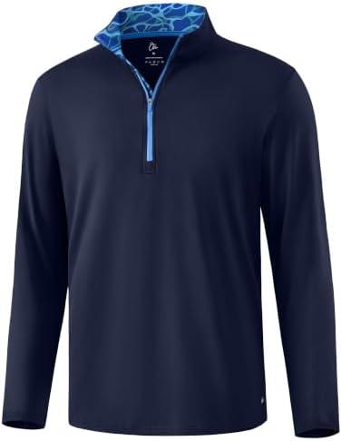 Men's Contrast Collar Quarter Zip Pullover, Navy