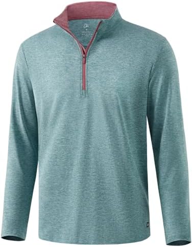 Men's Contrast Collar Quarter Zip Pullover, Teal Green Heather