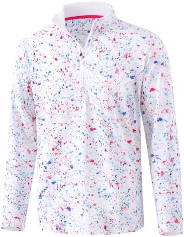 Men's Contrast Collar Quarter Zip Pullover, White Paint Splatter