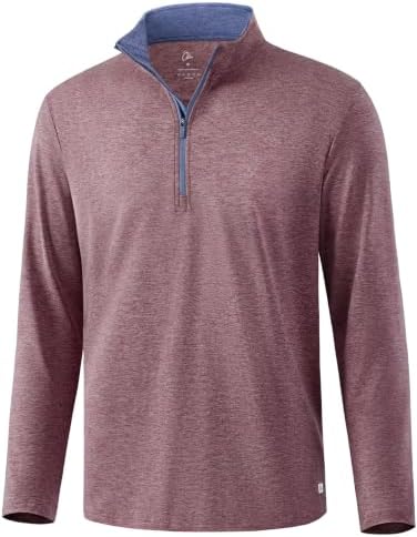 Men's Contrast Collar Quarter Zip Pullover, Wine Red Heather