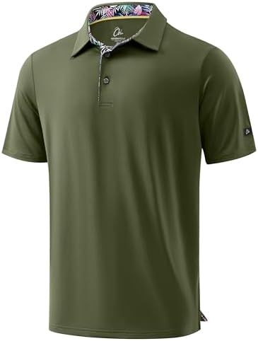 Men's Golf Shirt Short Sleeve Dry Fit Polo Shirts, Olive Green