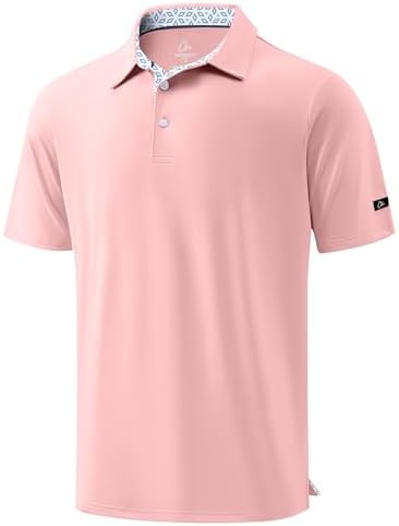 Men's Golf Shirt Short Sleeve Dry Fit Polo Shirts, Pink