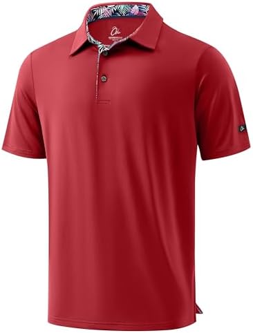 Men's Golf Shirt Short Sleeve Dry Fit Polo Shirts, Red