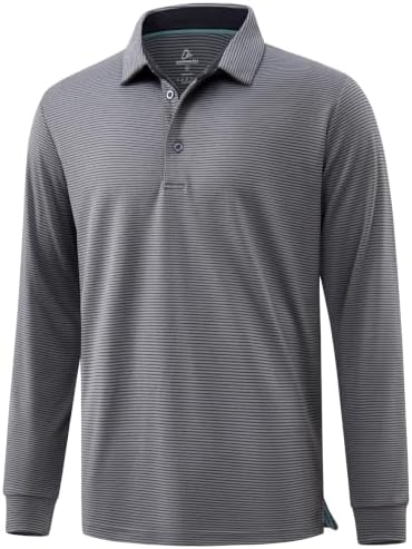 Men's Long Sleeve Golf Polo Shirts Casual Work, Black Stripe