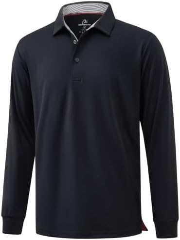 Men's Long Sleeve Golf Polo Shirts Casual Work, Black