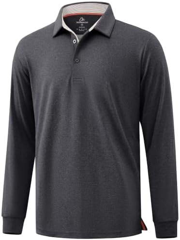 Men's Long Sleeve Golf Polo Shirts Casual Work, Charcoal Black