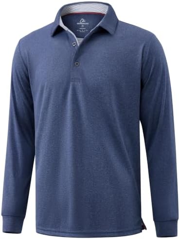 Men's Long Sleeve Golf Polo Shirts Casual Work, Deep Blue