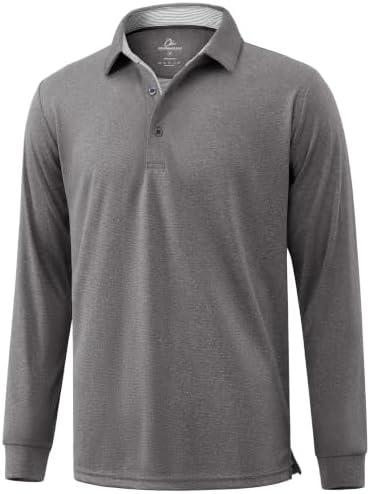 Men's Long Sleeve Golf Polo Shirts Casual Work, Grey