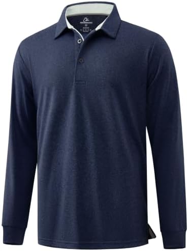 Men's Long Sleeve Golf Polo Shirts Casual Work, Navy