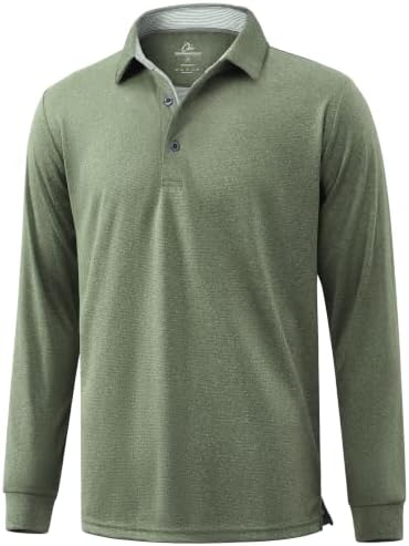 Men's Long Sleeve Golf Polo Shirts Casual Work, Olive