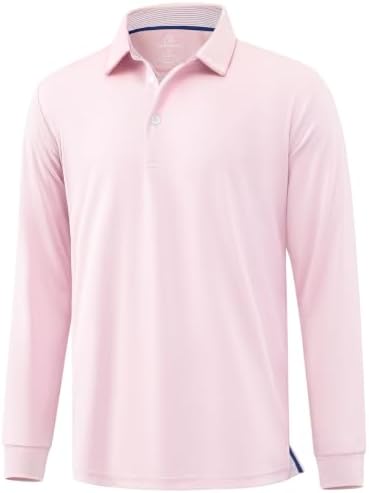 Men's Long Sleeve Golf Polo Shirts Casual Work, Pink