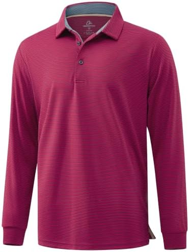 Men's Long Sleeve Golf Polo Shirts Casual Work, Red Navy Stripe