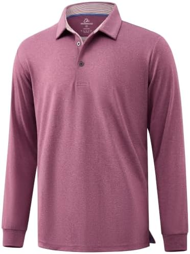 Men's Long Sleeve Golf Polo Shirts Casual Work, Wine