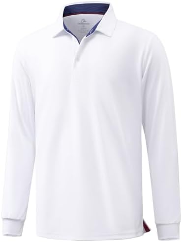 Men's Long Sleeve Golf Polo Shirts Casual Work, White
