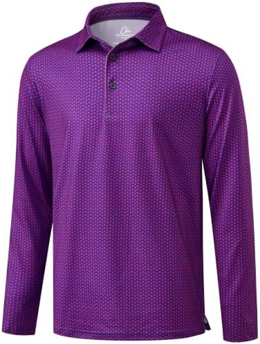 Mens Long Sleeve Golf Shirts Dry Fit Polo Sun Shirt Purple, Purple Buffalo