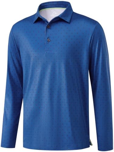Mens Long Sleeve Golf Shirts Dry Fit Polo Sun Shirts Blue, Blue Circle