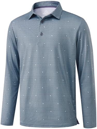 Mens Long Sleeve Golf Shirts Dry Fit Polo Sun Shirts Gray, Gray Flag