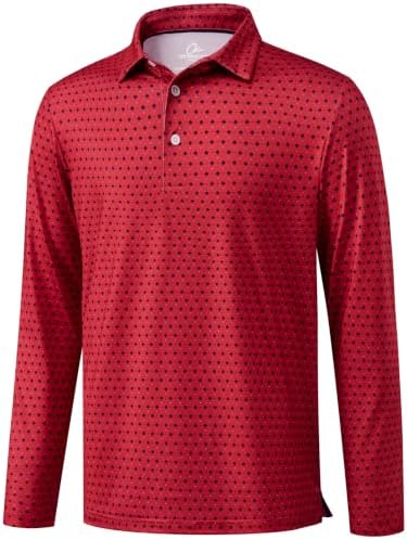 Mens Long Sleeve Golf Shirts Dry Fit Polo Sun Shirts Red, Red Flower