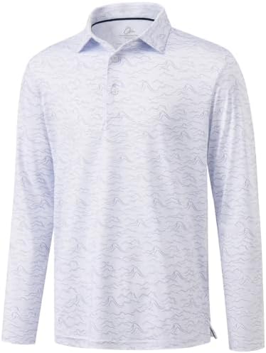 Mens Long Sleeve Golf Shirts Dry Fit Polo Sun Shirts White, White Peak