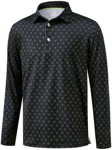 Mens Long Sleeve Golf Shirts Dry Fit Sun Shirts Black Golf, Black Golf Clubs