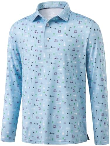 Mens Long Sleeve Golf Shirts Dry Fit Sun Shirts Blue Golf, Blue Golf Flag