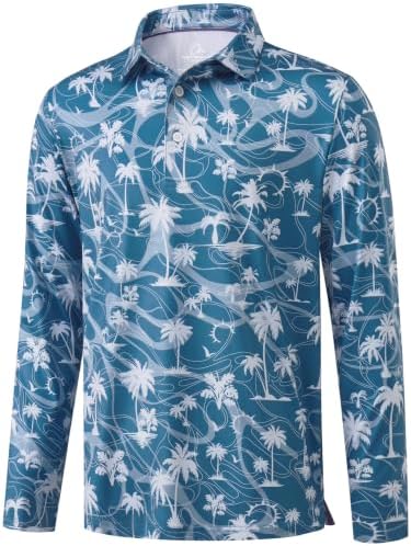 Mens Long Sleeve Golf Shirts Dry Fit Sun Shirts Blue Coconut, Blue Coconut Beach