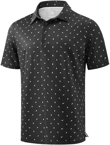 Men's Print Golf Shirt Dry Fit Polo Shirts, Black Golf Ball