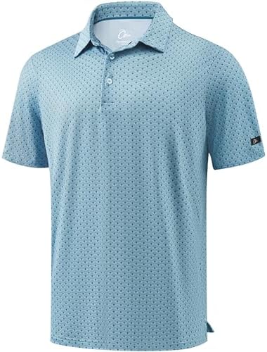 Men's Print Golf Shirt Dry Fit Polo Shirts, Blue Diamond Geometry