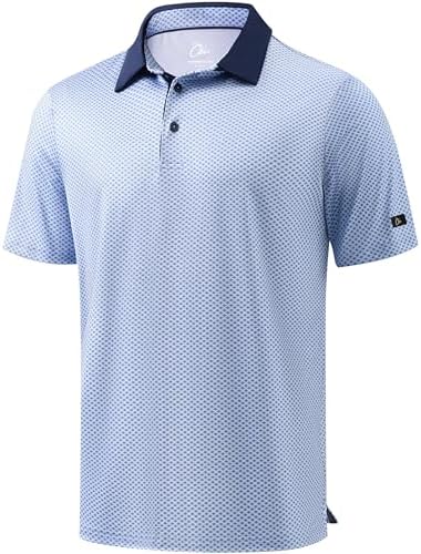 Men's Print Golf Shirt Dry Fit Polo Shirts, Blue Diamond Pattern