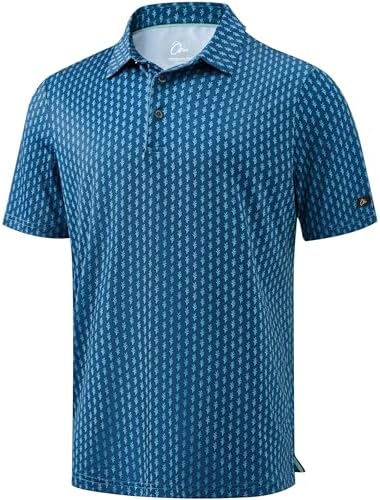 Men's Print Golf Shirt Dry Fit Polo Shirts, Blue Green Coral