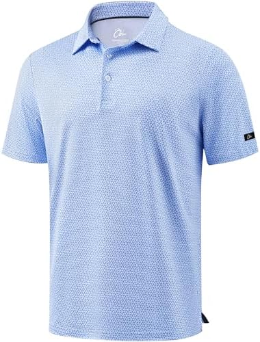 Men's Print Golf Shirt Dry Fit Polo Shirts, Blue Rhombus