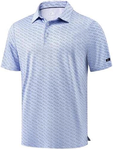 Men's Print Golf Shirt Dry Fit Polo Shirts, Blue Ripple Ring