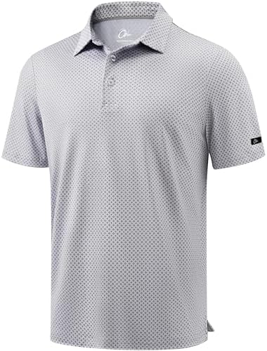 Men's Print Golf Shirt Dry Fit Polo Shirts, Grey Star Geometry