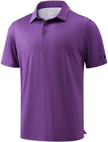 Men's Print Golf Shirt Dry Fit Polo Shirts, Purple Geometry