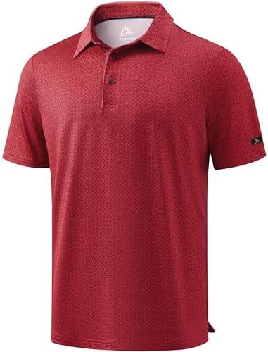 Men's Print Golf Shirt Dry Fit Polo Shirts, Red Geometry