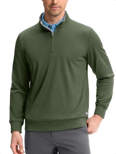 Men's Quarter Zip Pullover Fleece Sweatshirt, Army Green Melange