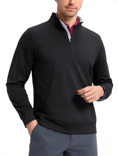 Men's Quarter Zip Pullover Fleece Sweatshirt, Black