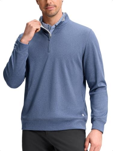 Men's Quarter Zip Pullover Fleece Sweatshirt, Dusty Blue Melange