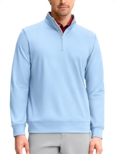 Men's Quarter Zip Pullover Fleece Sweatshirt, Light Blue Melange