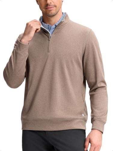Men's Quarter Zip Pullover Fleece Sweatshirt, Tan Melange