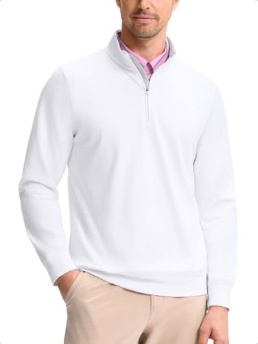 Men's Quarter Zip Pullover Fleece Sweatshirt, White