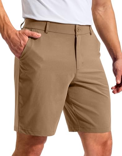 Men's Shorts Golf Casual 5"/ 7"/ 9" Flat Front Dress Shorts, Dark Khaki